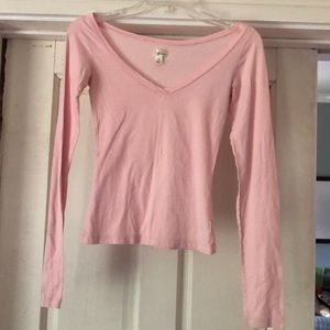 Baby Pink, V-neck, Long Sleeve T-shirt